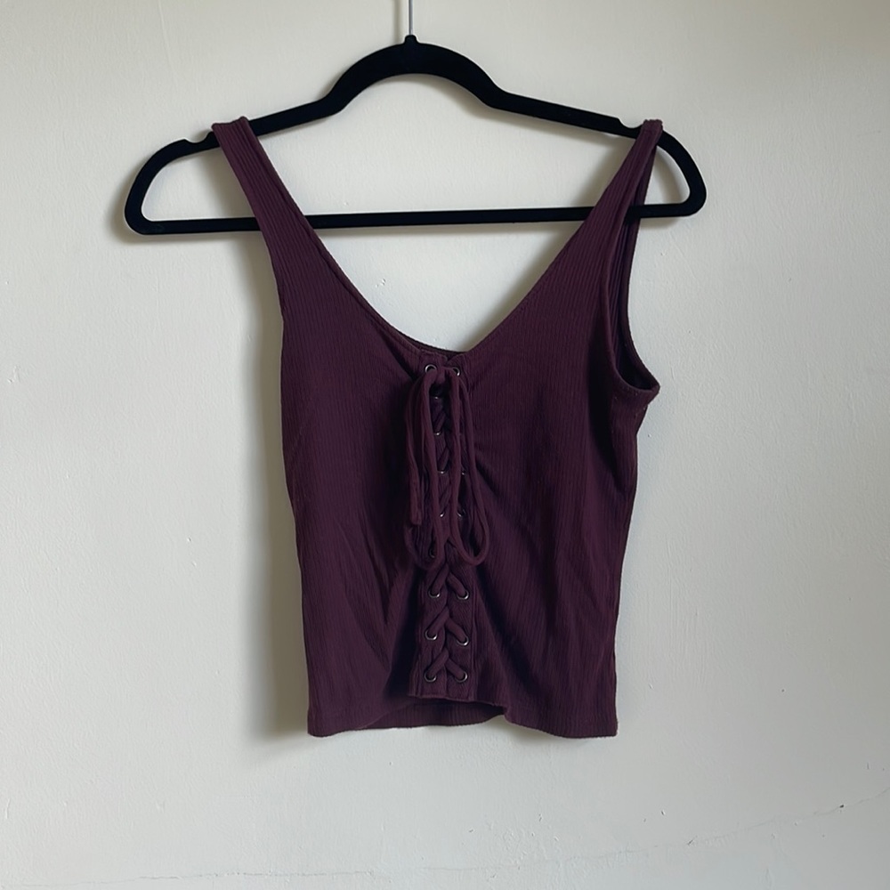 Aeropostale, maroon, lace up crop tank top